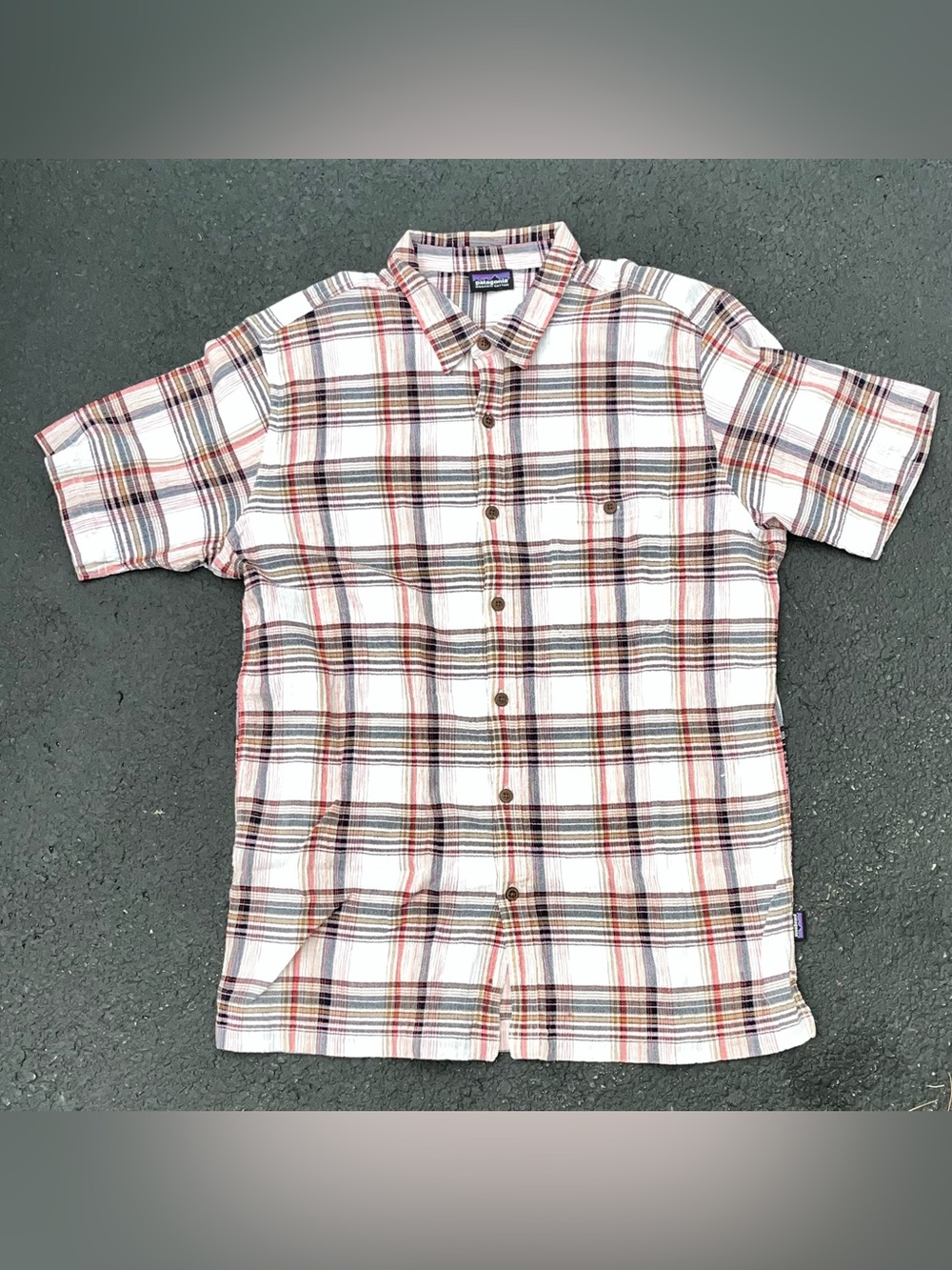 Patagonia Mens White Plaid Short-Sleeve Button-Up Shirt Organic Cotton Size L